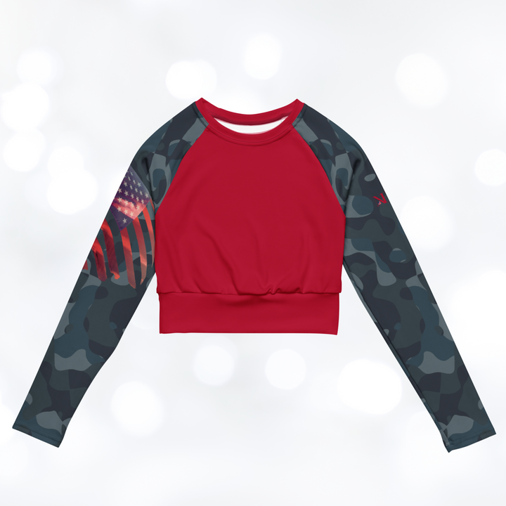 American Flag - Camouflage long-sleeve Crop Top