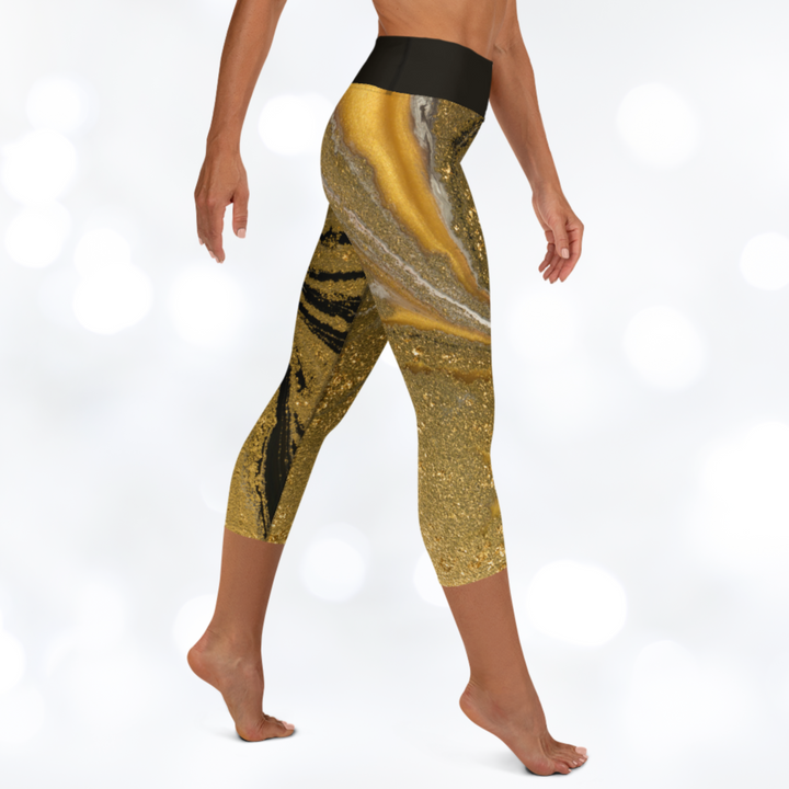 Gold Marble Yoga Capri Leggings