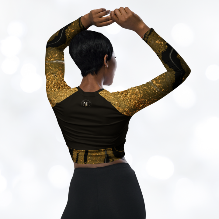 Gold Marble long-sleeve Crop Top