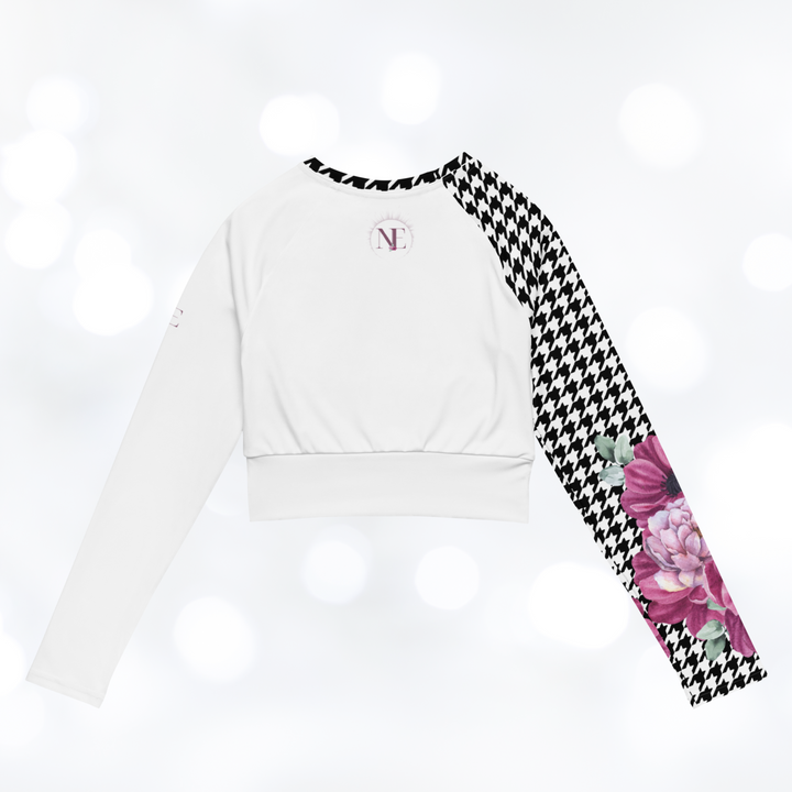 Bloom Houndstooth long-sleeve Crop Top