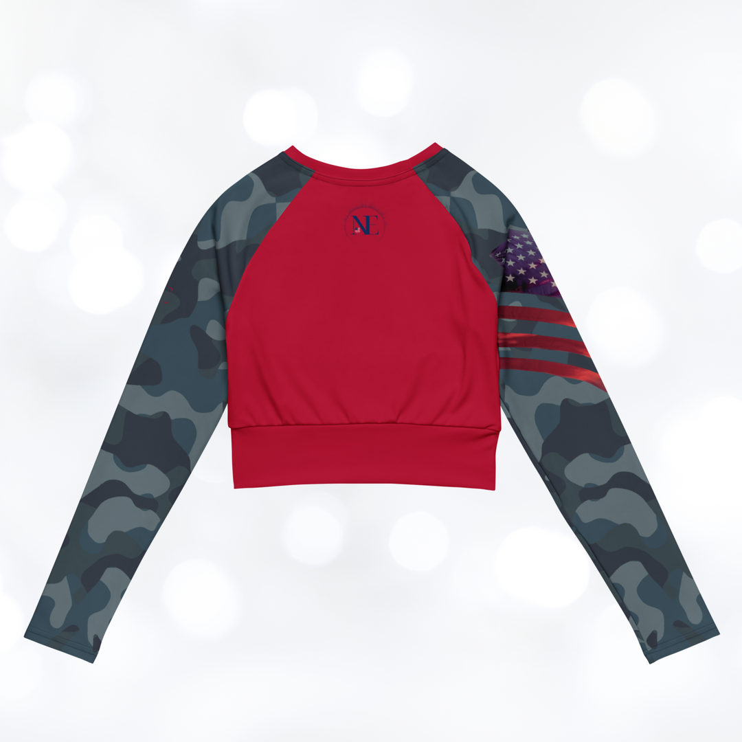 American Flag - Camouflage long-sleeve Crop Top