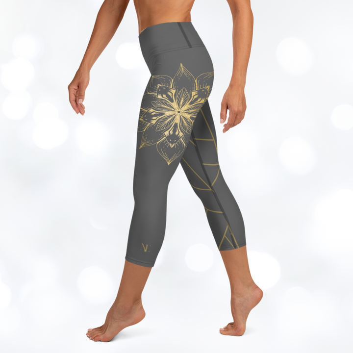 Golden Flower II Yoga Capri Leggings