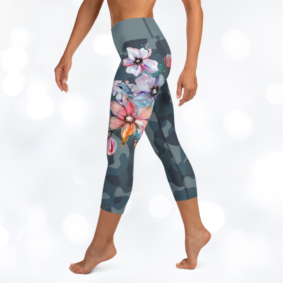 Camouflage Flower Yoga Capri Leggings