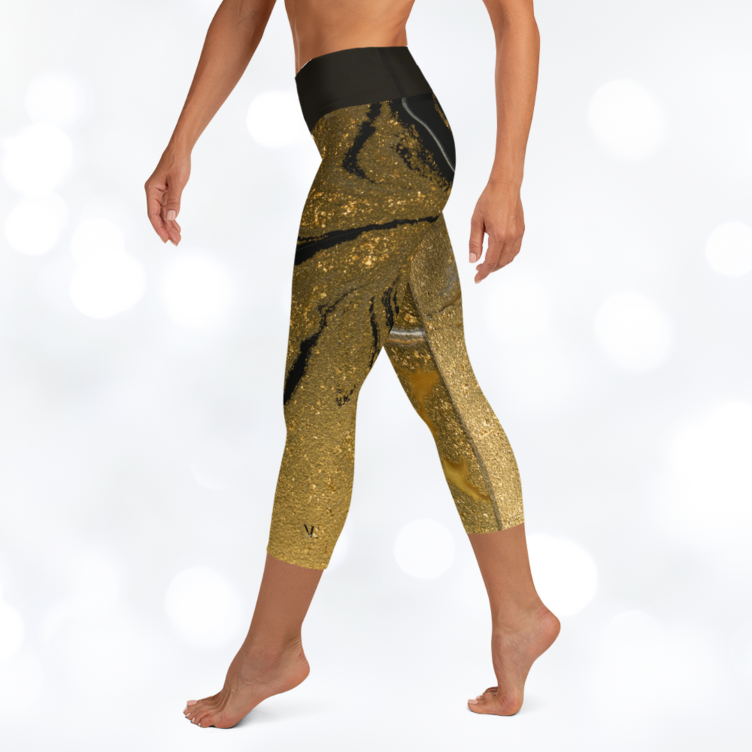 Gold Marble Yoga Capri Leggings