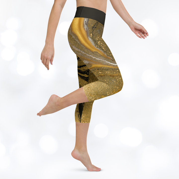 Gold Marble Yoga Capri Leggings