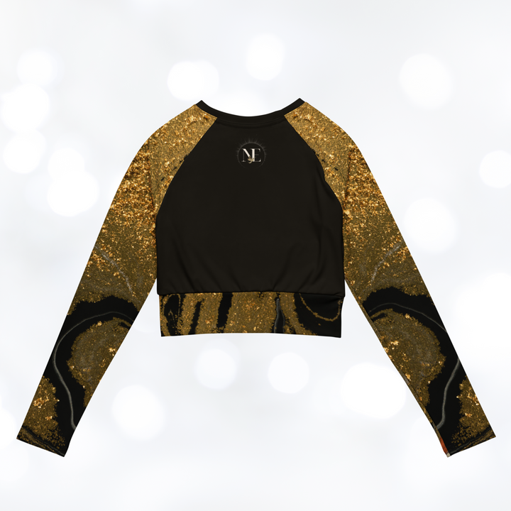 Gold Marble long-sleeve Crop Top