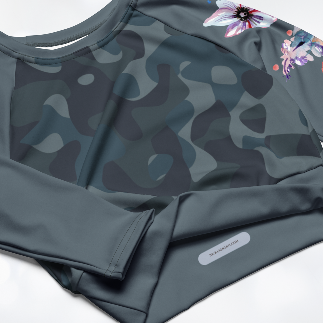 Camouflage Flower long-sleeve Crop Top