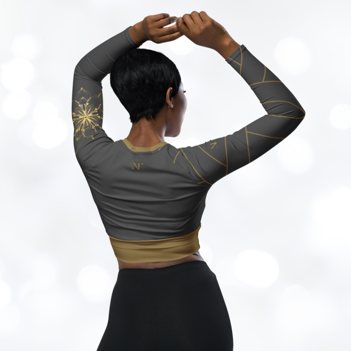 Golden Flower long-sleeve Crop Top