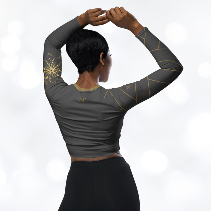 Golden Flower II long-sleeve Crop Top