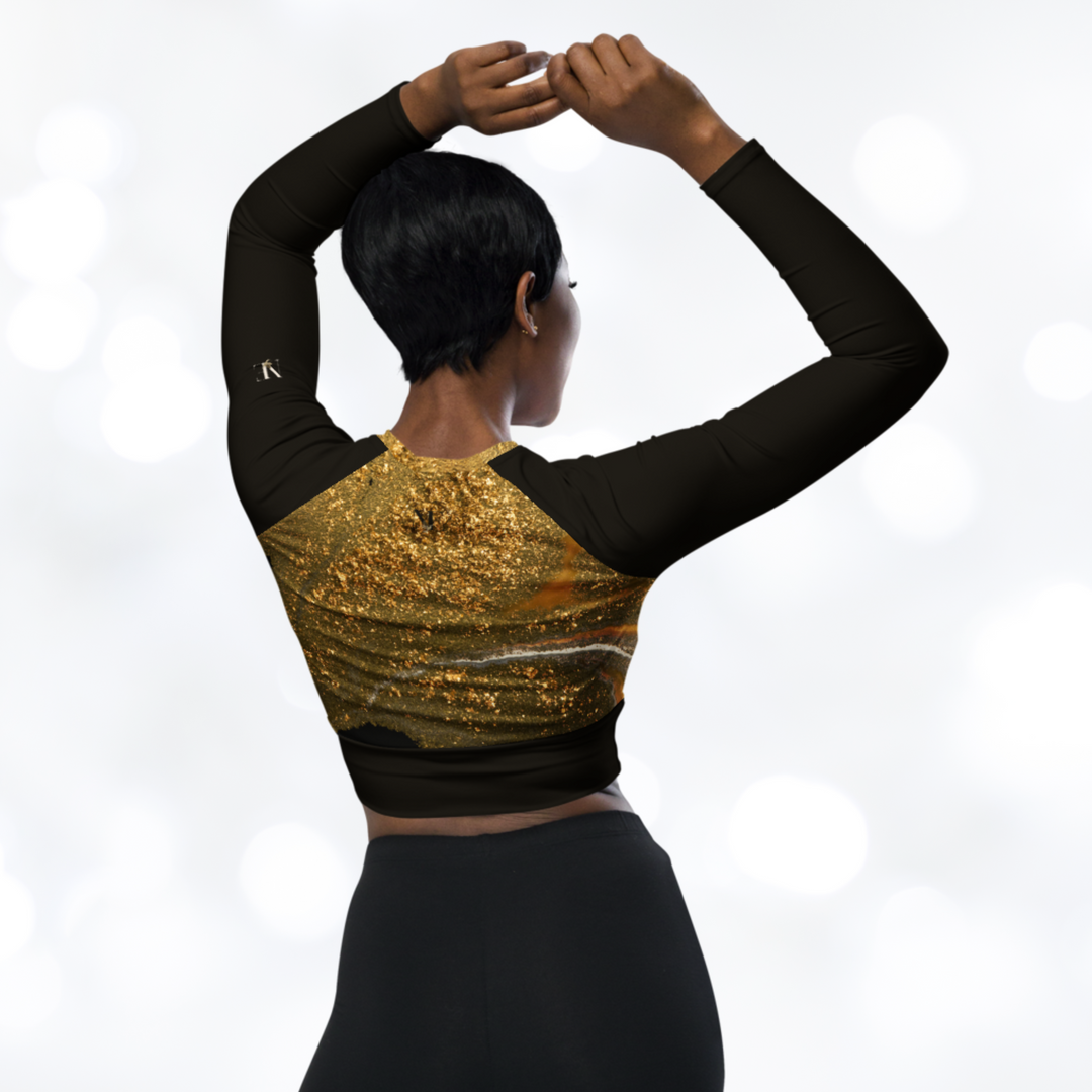 Gold Marble II long-sleeve Crop Top