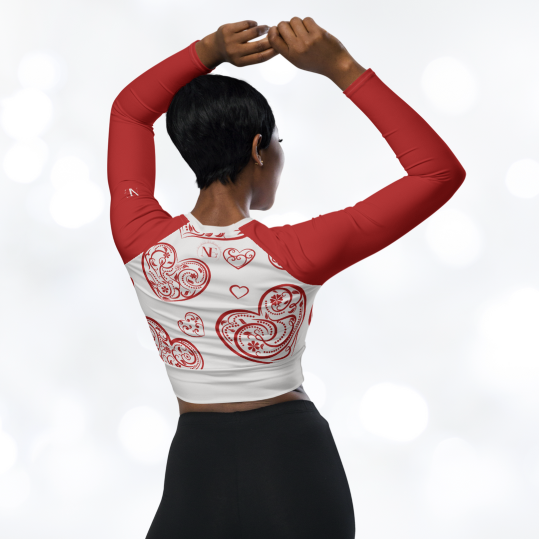 Hearts II long-sleeve Crop Top