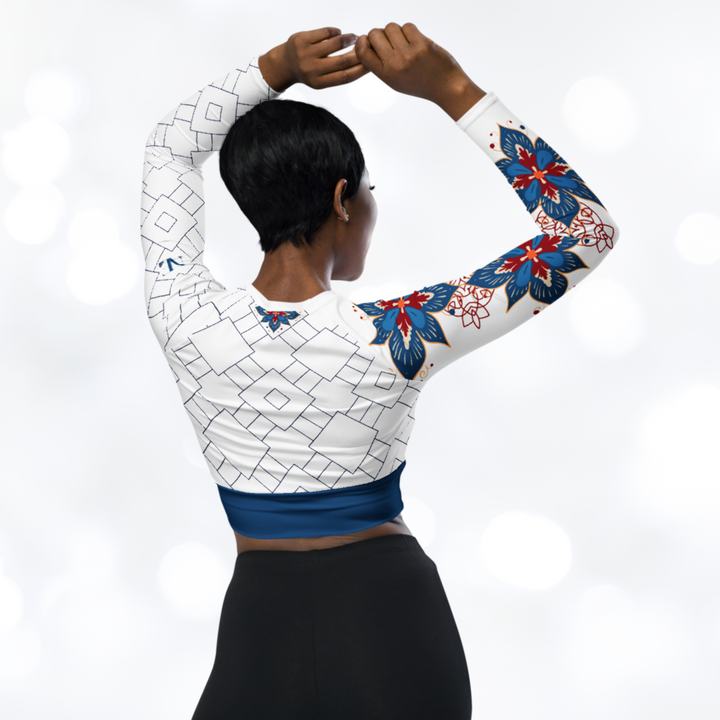 Oriental long-sleeve Crop Top