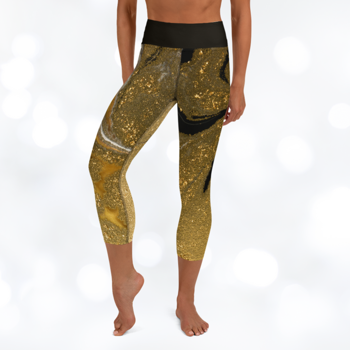 Gold Marble Yoga Capri Leggings