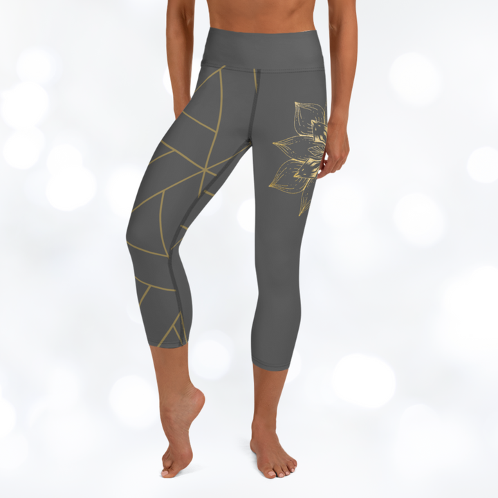 Golden Flower II Yoga Capri Leggings