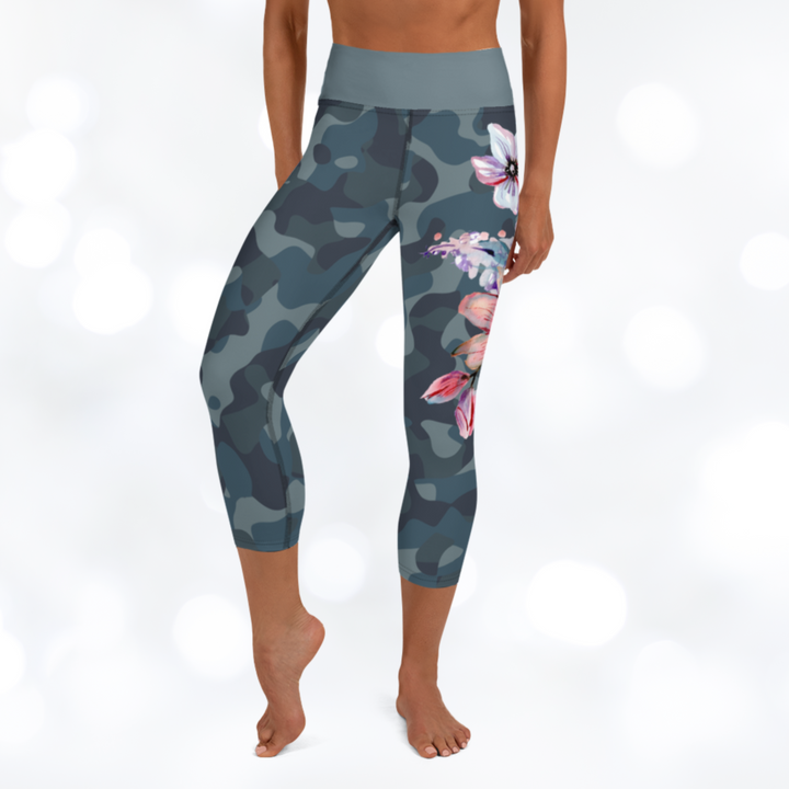 Camouflage Flower Yoga Capri Leggings