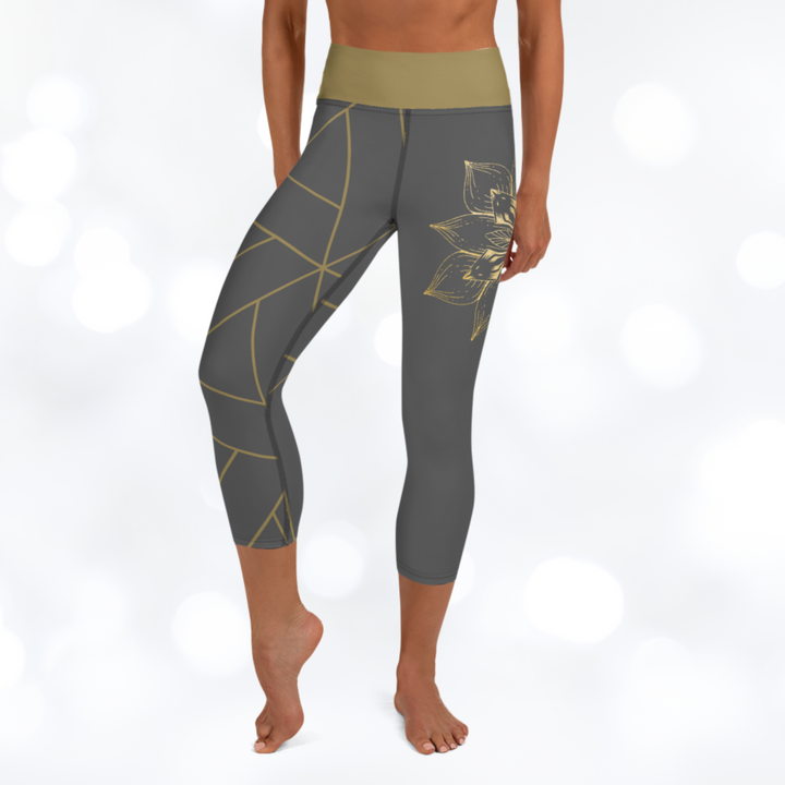 Golden FLower Yoga Capri Leggings