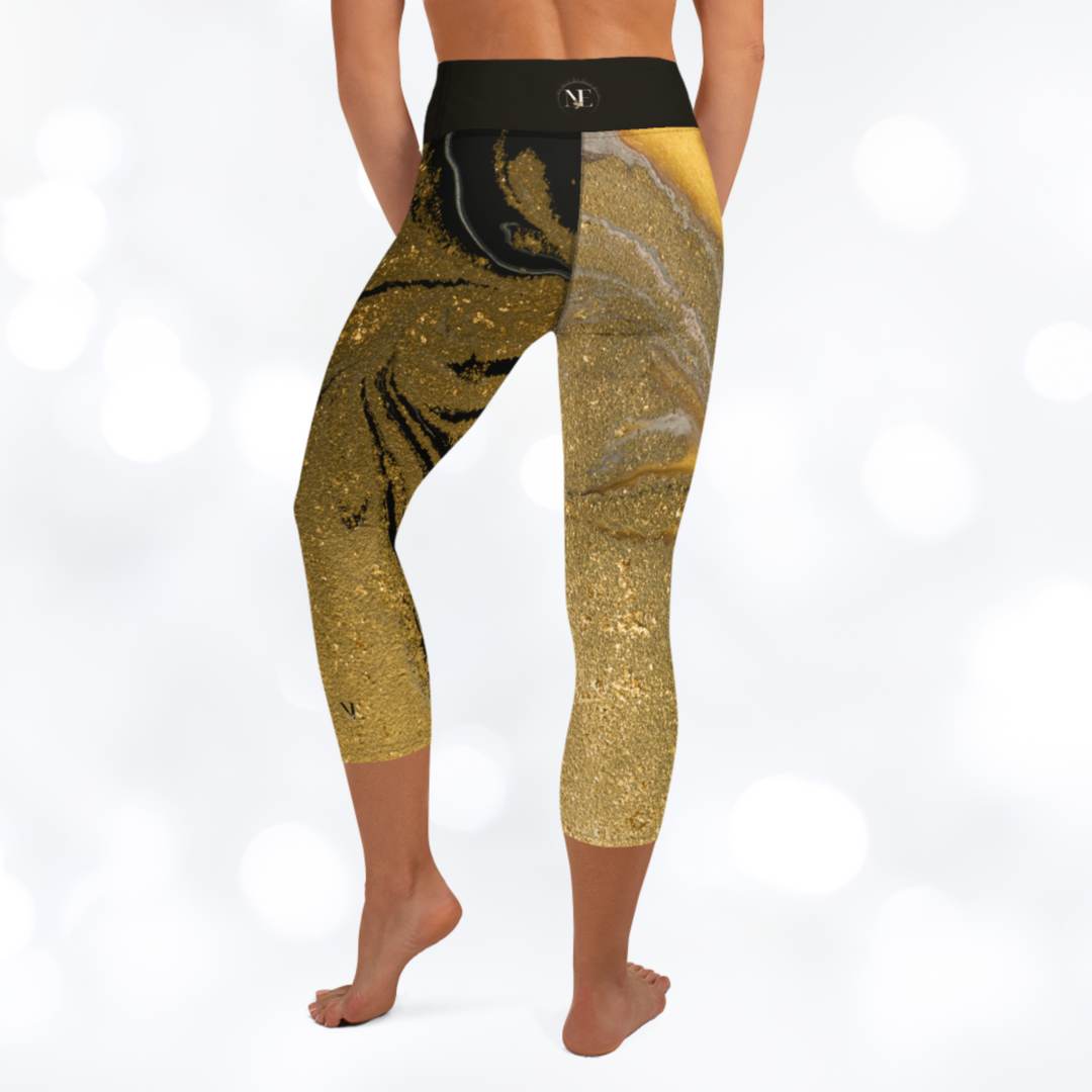 Gold Marble Yoga Capri Leggings