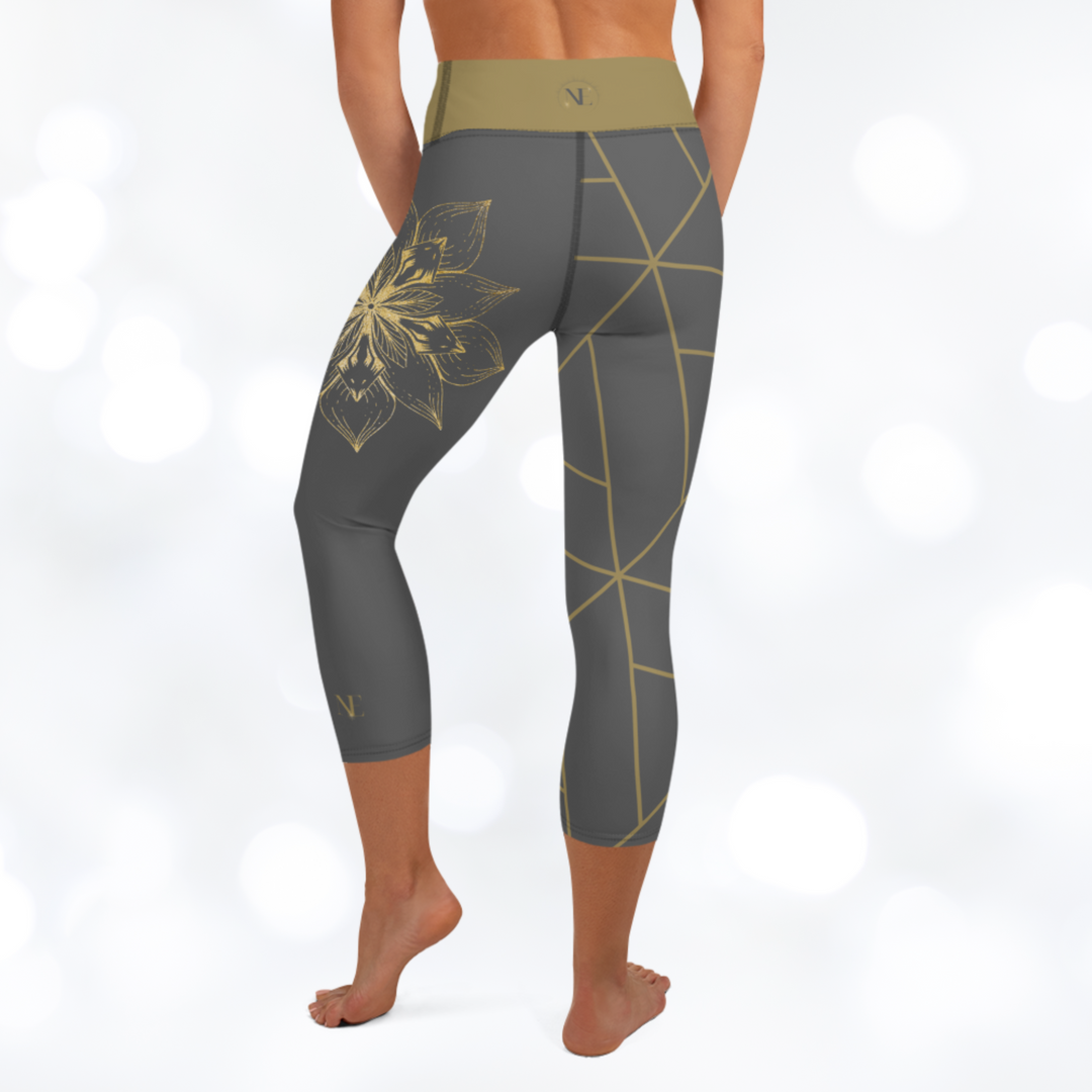 Golden FLower Yoga Capri Leggings