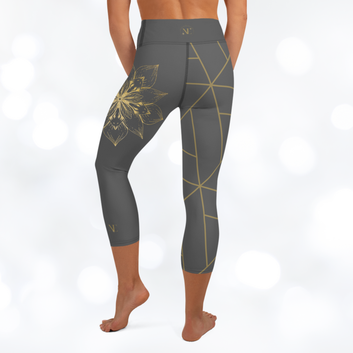 Golden Flower II Yoga Capri Leggings