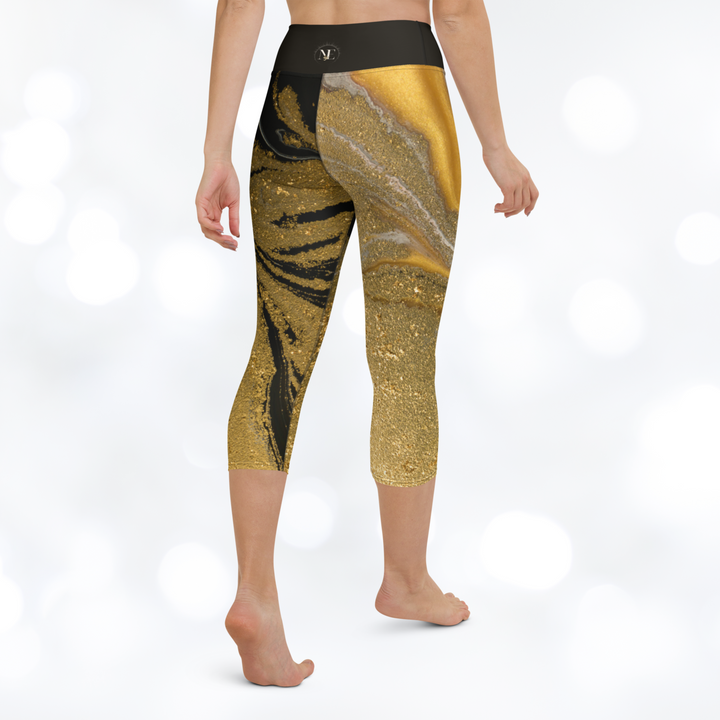 Gold Marble Yoga Capri Leggings