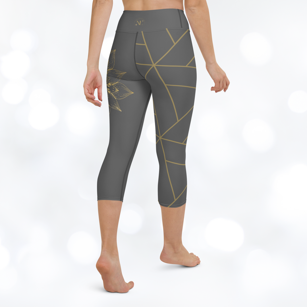 Golden Flower II Yoga Capri Leggings