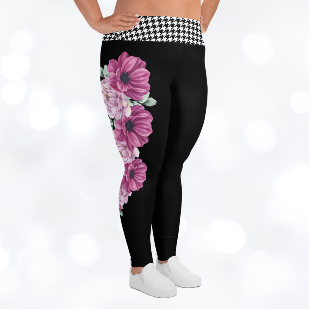 BLOOM HOUNDSTOOTH Plus Size Leggings